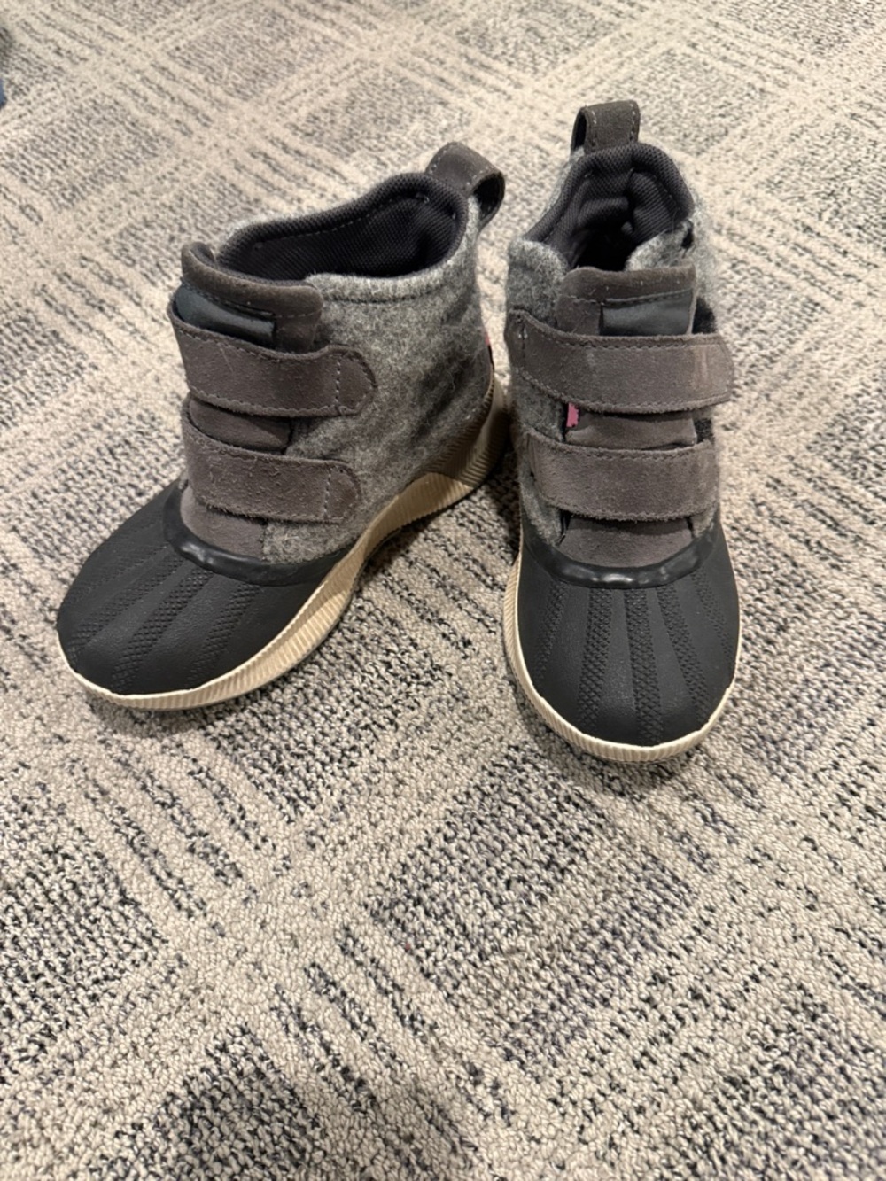 Sorel Kids Grey and Black Waterproof Hook-and-Loop Snow Boots